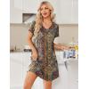image:imageEkouaer Nightgowns for Women Short Sleeve House Dress with Pockets Pleated Soft Moomoo V Neck SleepwearBrown Ethnic Floral