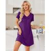 image:imageEkouaer Nightgowns for Women Short Sleeve House Dress with Pockets Pleated Soft Moomoo V Neck SleepwearDark Purple