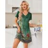 image:imageEkouaer Nightgowns for Women Short Sleeve House Dress with Pockets Pleated Soft Moomoo V Neck SleepwearGreen Ethnic Flower
