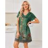 image:imageEkouaer Nightgowns for Women Short Sleeve House Dress with Pockets Pleated Soft Moomoo V Neck SleepwearGreen Ethnic Flower