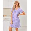 image:imageEkouaer Nightgowns for Women Short Sleeve House Dress with Pockets Pleated Soft Moomoo V Neck SleepwearPurple Star