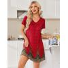 image:imageEkouaer Nightgowns for Women Short Sleeve House Dress with Pockets Pleated Soft Moomoo V Neck SleepwearRed Floral