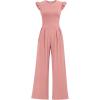 image:imageEkouaer Jumpsuits for Women Dressy Casual Ruffle Cap Sleeve Romper Summer Rib Knit One Piece OutfitsOrange Pink