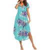 image:imageEkouaer Long Nightgowns for Women Short Sleeve House Dress with Pockets V Neck Sleepshirts Side Split Sleepwear S4XLFlower Blue