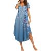 image:imageEkouaer Long Nightgowns for Women Short Sleeve House Dress with Pockets V Neck Sleepshirts Side Split Sleepwear S4XLSky Blue Floral
