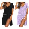 image:imageEkouaer Nightgowns for Women 2 Pack Button Down Sleep Shirts Short Sleeve Nightshirt Sleepwear House Dress with PocketsBlackPurple Floral