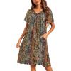 image:imageEkouaer Nightgowns for Women Short Sleeve House Dress with Pockets Pleated Soft Moomoo V Neck SleepwearBrown Ethnic Floral