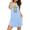 image:imageEkouaer Nightgowns for Women Soft Sleep Shirts with Pockets Short Sleeves Printed Crewneck NightshirtBlue Star