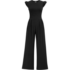 image:imageEkouaer Jumpsuits for Women Dressy Casual Ruffle Cap Sleeve Romper Summer Rib Knit One Piece OutfitsBlack