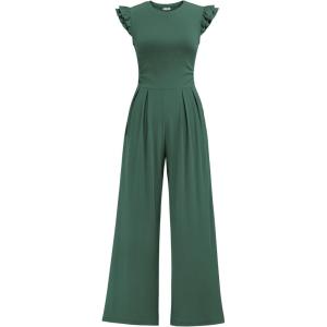 image:imageEkouaer Jumpsuits for Women Dressy Casual Ruffle Cap Sleeve Romper Summer Rib Knit One Piece OutfitsForest Green