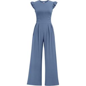 image:imageEkouaer Jumpsuits for Women Dressy Casual Ruffle Cap Sleeve Romper Summer Rib Knit One Piece OutfitsGrayblue