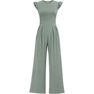 image:imageEkouaer Jumpsuits for Women Dressy Casual Ruffle Cap Sleeve Romper Summer Rib Knit One Piece OutfitsIce Green
