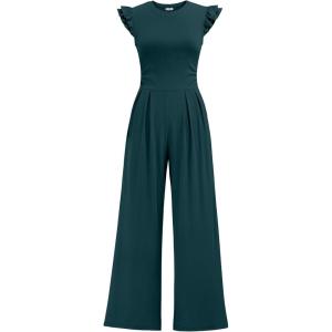 image:imageEkouaer Jumpsuits for Women Dressy Casual Ruffle Cap Sleeve Romper Summer Rib Knit One Piece OutfitsPeacock Blue