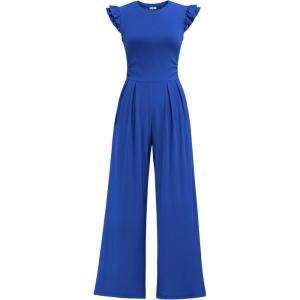 image:imageEkouaer Jumpsuits for Women Dressy Casual Ruffle Cap Sleeve Romper Summer Rib Knit One Piece OutfitsRoyal Blue