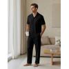 image:imageEKouear Mens Pajamas Set Short Sleeve pjs sets Classic Button Down Sleepwear Long Pants Lounge Set with PocketBlack