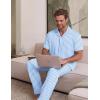 image:imageEKouear Mens Pajamas Set Short Sleeve pjs sets Classic Button Down Sleepwear Long Pants Lounge Set with PocketBlue Stripe