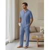 image:imageEKouear Mens Pajamas Set Short Sleeve pjs sets Classic Button Down Sleepwear Long Pants Lounge Set with PocketGray Blue