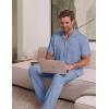 image:imageEKouear Mens Pajamas Set Short Sleeve pjs sets Classic Button Down Sleepwear Long Pants Lounge Set with PocketGray Blue