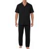 image:imageEKouear Mens Pajamas Set Short Sleeve pjs sets Classic Button Down Sleepwear Long Pants Lounge Set with PocketBlack