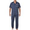 image:imageEKouear Mens Pajamas Set Short Sleeve pjs sets Classic Button Down Sleepwear Long Pants Lounge Set with PocketBlue Plaid