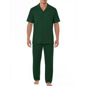 image:imageEKouear Mens Pajamas Set Short Sleeve pjs sets Classic Button Down Sleepwear Long Pants Lounge Set with PocketGreen