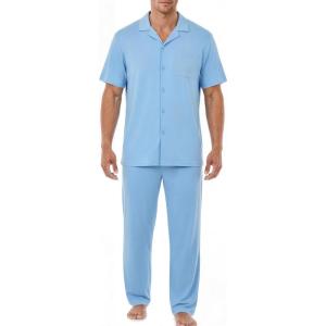 image:imageEKouear Mens Pajamas Set Short Sleeve pjs sets Classic Button Down Sleepwear Long Pants Lounge Set with PocketLight Blue