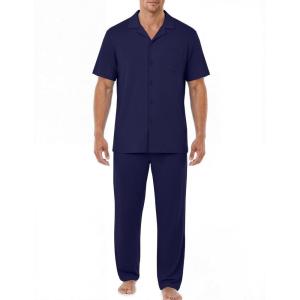 image:imageEKouear Mens Pajamas Set Short Sleeve pjs sets Classic Button Down Sleepwear Long Pants Lounge Set with PocketNavy Blue