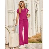 image:imageEkouaer Two Piece Sets for Women Summer Soft Casual Cap Sleeve Lounge Sets Travel Vacation Airport OutfitsRose Red