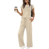image:imageEkouaer Two Piece Sets for Women Summer Soft Casual Cap Sleeve Lounge Sets Travel Vacation Airport OutfitsBeige