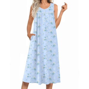 image:imageEkouaer Nightgowns for Women Long Sleeveless Night Gowns Ladies Soft Nightdress Victorian Sleepwear with Pockets SXXXLBlue White Floral