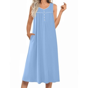 image:imageEkouaer Nightgowns for Women Long Sleeveless Night Gowns Ladies Soft Nightdress Victorian Sleepwear with Pockets SXXXLLight Blue