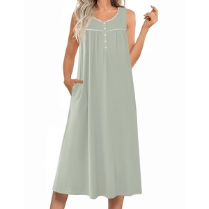 image:imageEkouaer Nightgowns for Women Long Sleeveless Night Gowns Ladies Soft Nightdress Victorian Sleepwear with Pockets SXXXLLight Green