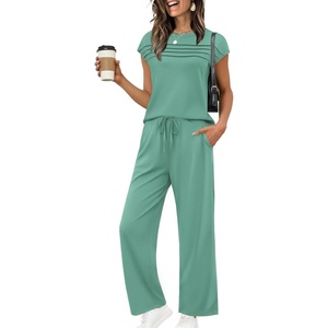 image:imageEkouaer Two Piece Sets for Women Summer Soft Casual Cap Sleeve Lounge Sets Travel Vacation Airport OutfitsGreen Gray