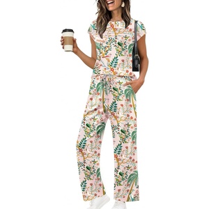 image:imageEkouaer Two Piece Sets for Women Summer Soft Casual Cap Sleeve Lounge Sets Travel Vacation Airport OutfitsTropical Print