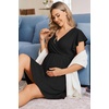 image:imageEkouaer Cotton Labor and Delivery Gown for Hospital 3 in 1 Nursing Nightgown for Breastfeeding Short Sleeve Maternity DressBlack