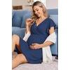 image:imageEkouaer Cotton Labor and Delivery Gown for Hospital 3 in 1 Nursing Nightgown for Breastfeeding Short Sleeve Maternity DressNavy
