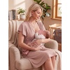 image:imageEkouaer Cotton Labor and Delivery Gown for Hospital 3 in 1 Nursing Nightgown for Breastfeeding Short Sleeve Maternity DressPink