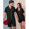 image:imageEkouaer Couple Matching Pajamas Sets Short Sleeve Button Down Pjs Sleepwear 2 Piece Lounge Set XSXXXLBlack