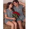 image:imageEkouaer Couple Matching Pajamas Sets Short Sleeve Button Down Pjs Sleepwear 2 Piece Lounge Set XSXXXLGray