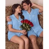 image:imageEkouaer Couple Matching Pajamas Sets Short Sleeve Button Down Pjs Sleepwear 2 Piece Lounge Set XSXXXLLight Blue