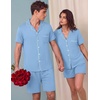 image:imageEkouaer Couple Matching Pajamas Sets Short Sleeve Button Down Pjs Sleepwear 2 Piece Lounge Set XSXXXLLight Blue