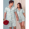 image:imageEkouaer Couple Matching Pajamas Sets Short Sleeve Button Down Pjs Sleepwear 2 Piece Lounge Set XSXXXLLight Blue Cat Print