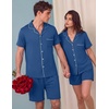 image:imageEkouaer Couple Matching Pajamas Sets Short Sleeve Button Down Pjs Sleepwear 2 Piece Lounge Set XSXXXLNavy Blue