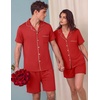 image:imageEkouaer Couple Matching Pajamas Sets Short Sleeve Button Down Pjs Sleepwear 2 Piece Lounge Set XSXXXLRed
