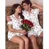 image:imageEkouaer Couple Matching Pajamas Sets Short Sleeve Button Down Pjs Sleepwear 2 Piece Lounge Set XSXXXLWhite Puppy Couple Print