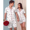 image:imageEkouaer Couple Matching Pajamas Sets Short Sleeve Button Down Pjs Sleepwear 2 Piece Lounge Set XSXXXLWhite Puppy Couple Print
