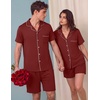 image:imageEkouaer Couple Matching Pajamas Sets Short Sleeve Button Down Pjs Sleepwear 2 Piece Lounge Set XSXXXLWine Red