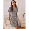 image:imageEkouaer Nightgowns for Women 2 Pack Night Gowns Short Sleeve Sleepshirts Pullover Nightshirts Soft SleepwearBlackBrown Leopard