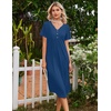 image:imageEkouaer Nightgowns for Women Bamboo Viscose Long Night Gown Short Sleeve Moo Moos V Neck Sleep Shirts Pleated House DressBlue