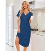 image:imageEkouaer Nightgowns for Women Bamboo Viscose Long Night Gown Short Sleeve Moo Moos V Neck Sleep Shirts Pleated House DressBlue